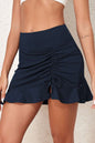 Ruched Elastic Waist Swim Skirt Dark Blue