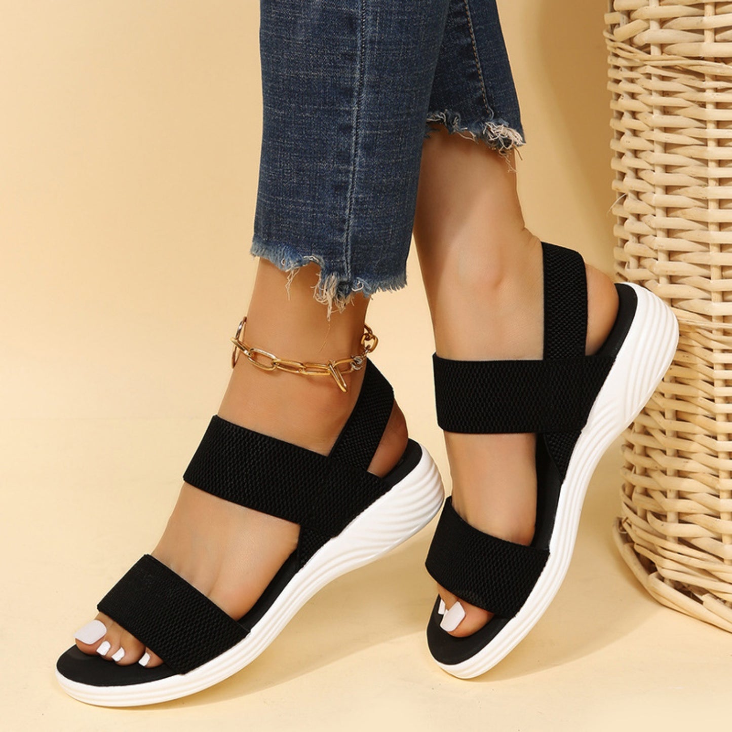 Rubber Open Toe Low Heel Sandals