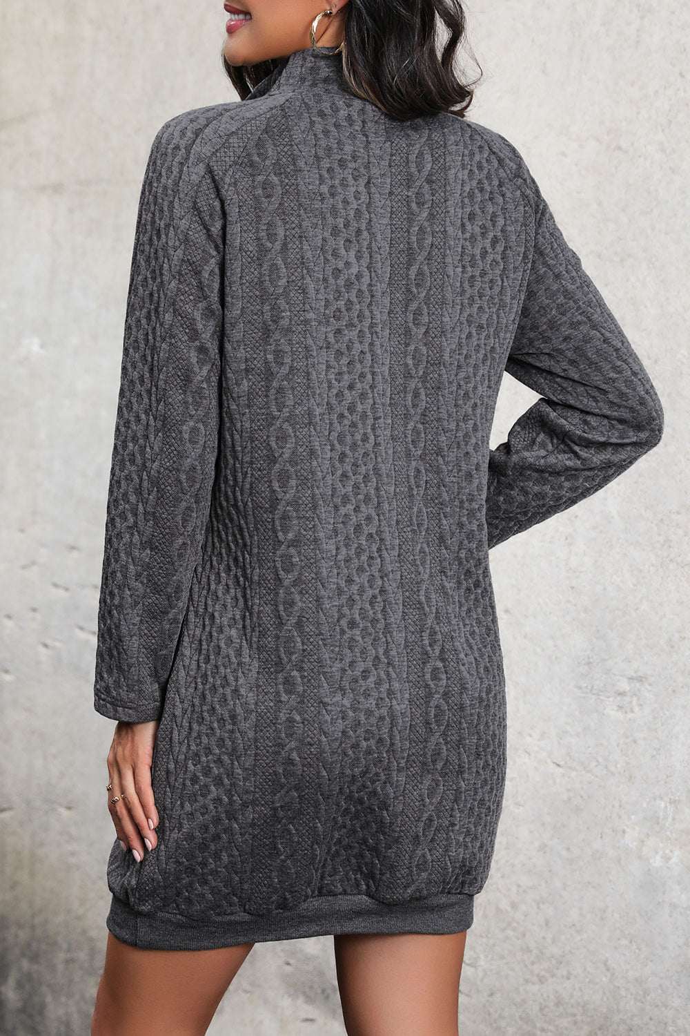 Perfee Cable-Knit Mock Neck Dress