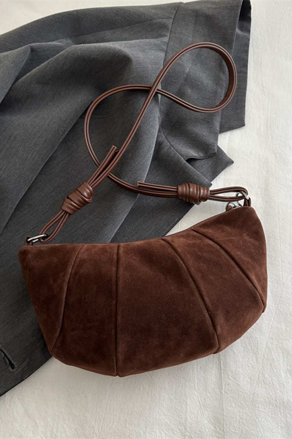 Suede Croissant Shape Shoulder Bag Chocolate 