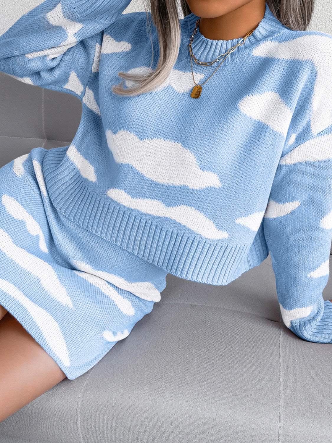 Cloud Sweater and Knit Skirt Set Baby Blue