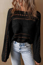 Cable-Knit Openwork Long Sleeve Sweater Black