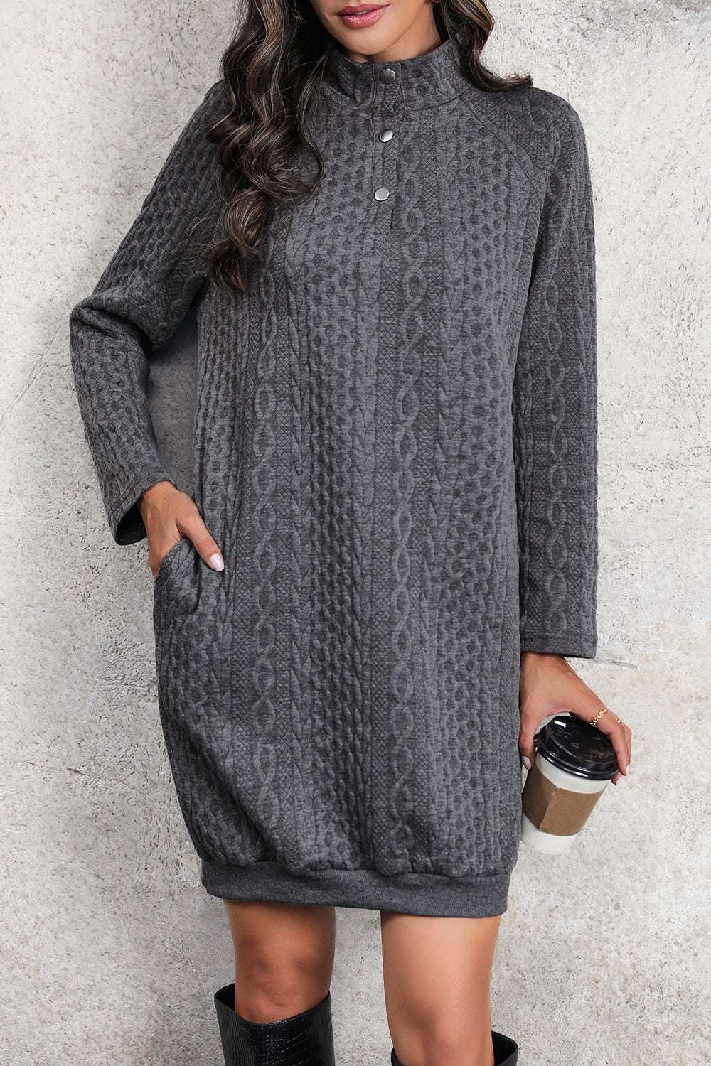 Perfee Cable-Knit Mock Neck Dress