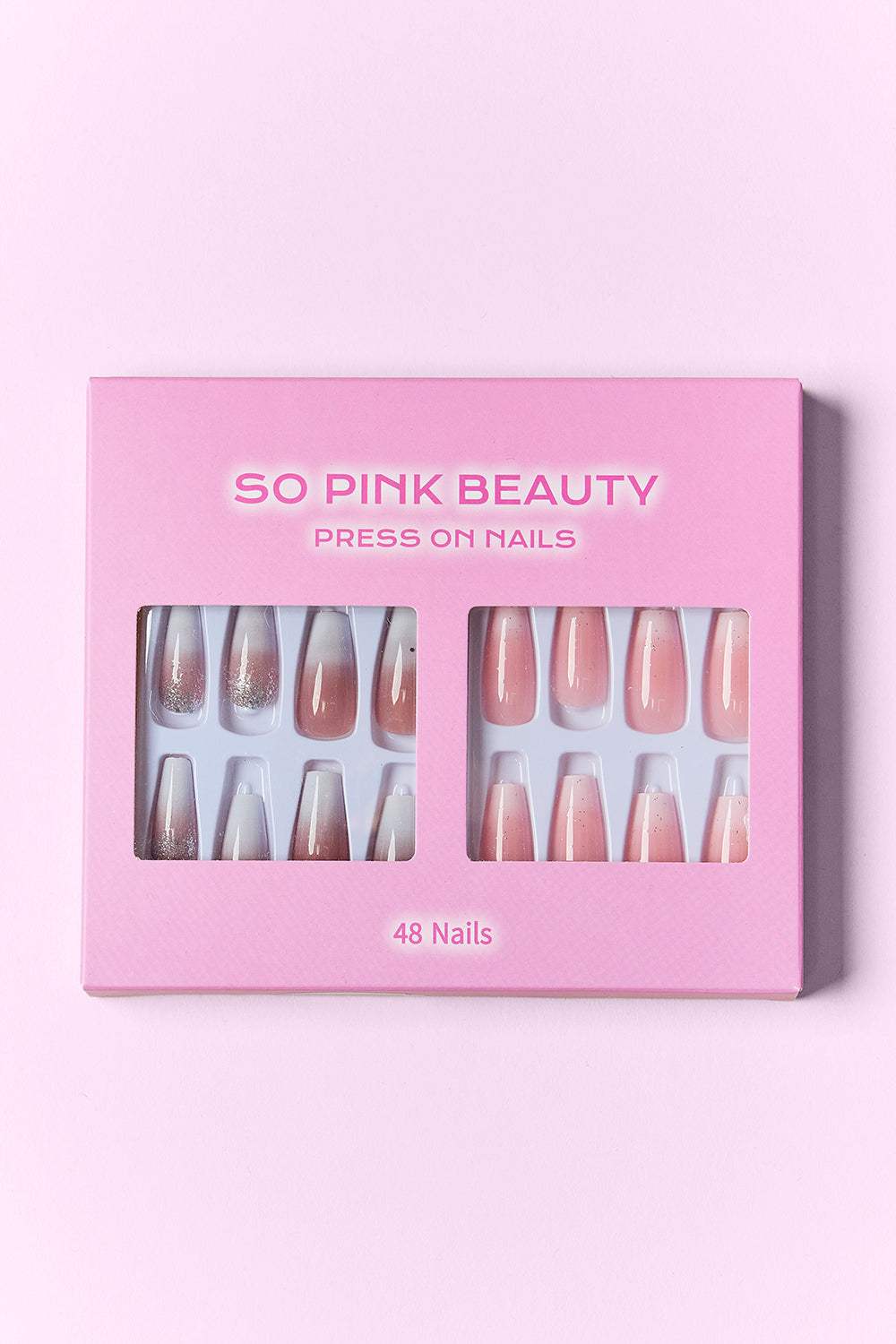 SO PINK BEAUTY Press On Nails 2 Packs, 48-piece set with chic designs, easy application with glue included.