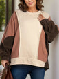 Plus size color block long sleeve hoodie with earth tones