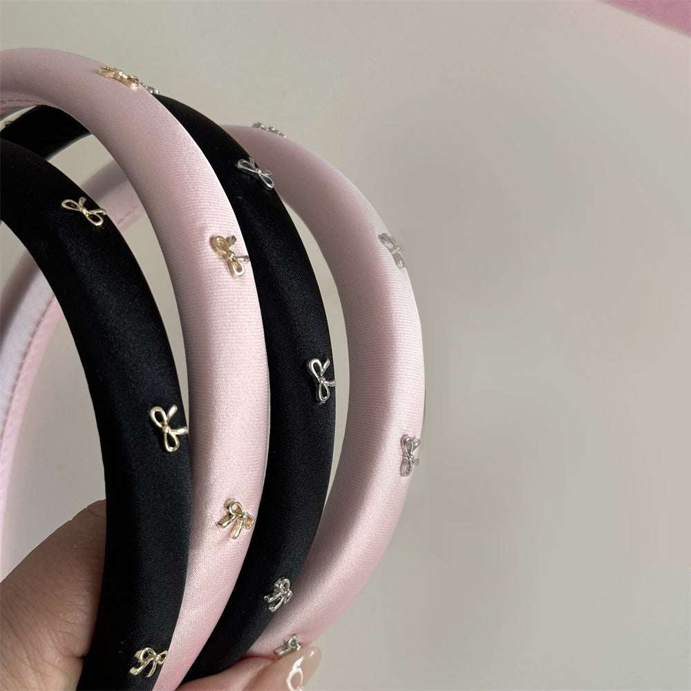 Alloy Bow Trim Headbands Pink: Silver/Gold  Black: Silver/Gold