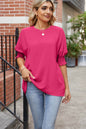 Round Neck Smocked Lantern Sleeve Blouse