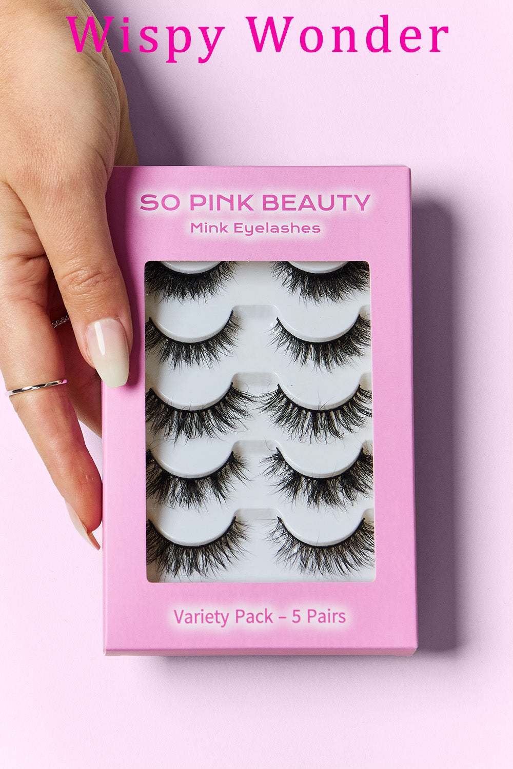 SO PINK BEAUTY Mink Eyelashes Variety Pack 5 Pairs in pink packaging.