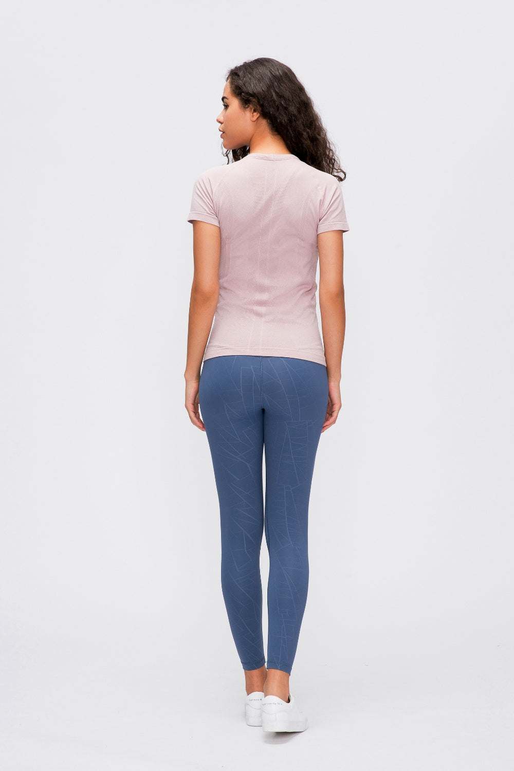 Millennia Round Neck Short Sleeve Active T-Shirt in pink, back view.