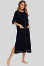 Zip up slit round neck night dress with pockets and slight stretch.