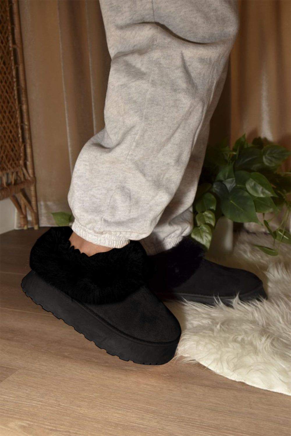 WILD DIVA Faux-Fur Platform Slip On Booties