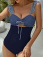 FAM-FAM cutout ruffled spaghetti strap one-piece swimwear in blue.