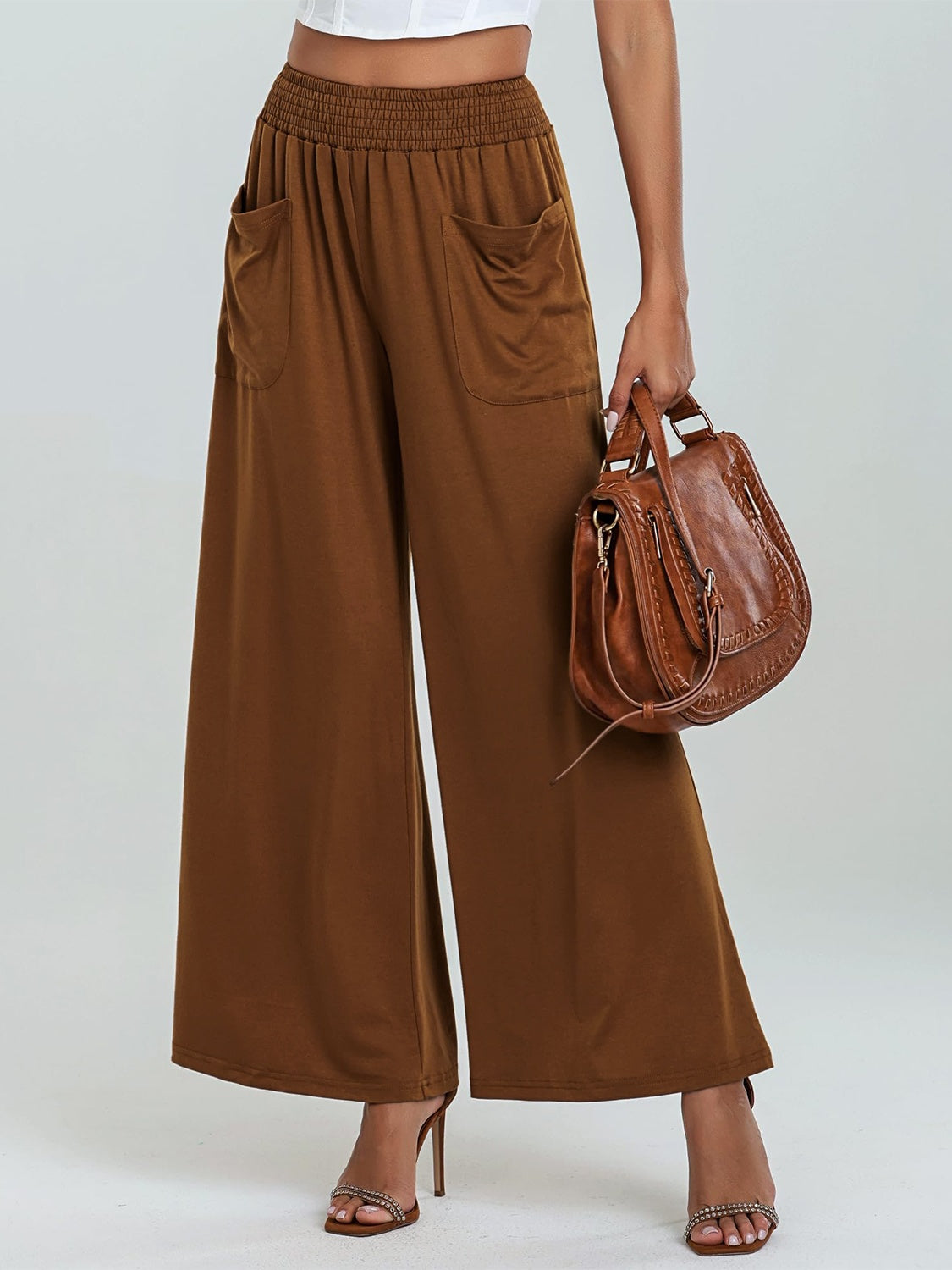 Pocketed Elastic Waist Wide Leg Pants