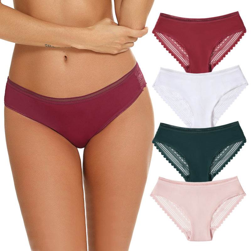 Women's Lace Panties Hipster in assorted colors, low rise, full briefs, geometric lace pattern, high elasticity.