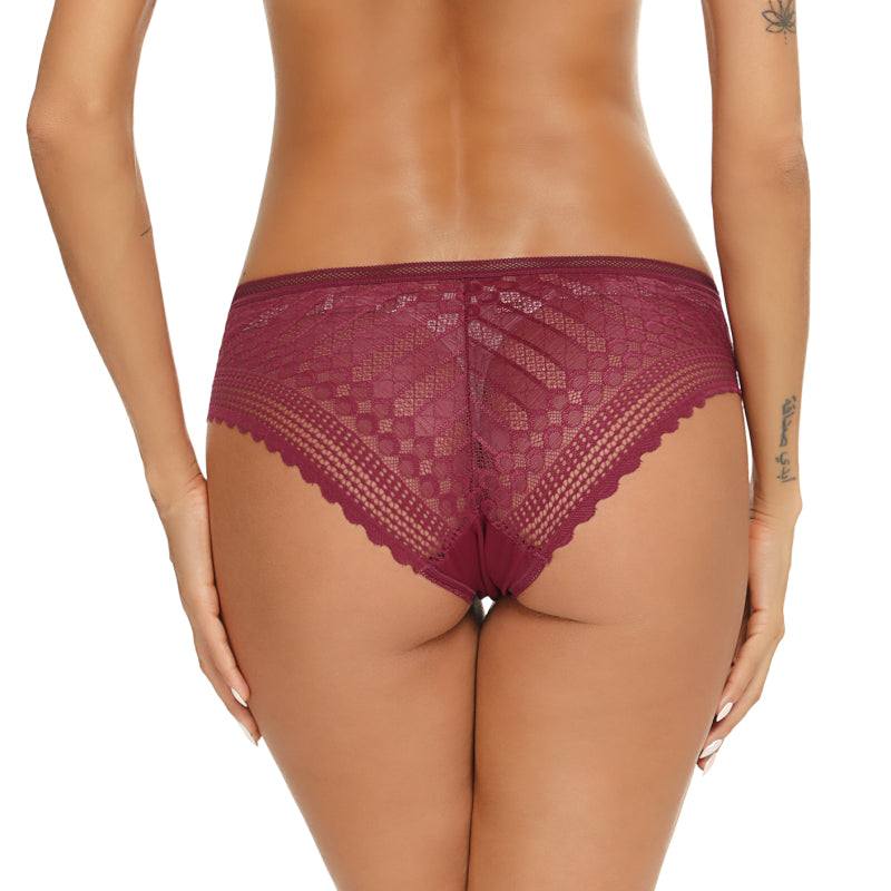 Women's lace panty hipster, low-rise full briefs, geometric pattern.