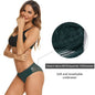 Women's lace panties hipster in dark green, low rise full briefs with geometric pattern, high elasticity.