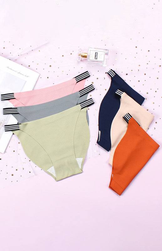 Women's seamless breathable panties in multiple colors with stripe pattern, low waist, high elasticity, ideal for all seasons.