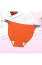 Orange seamless breathable panties with striped waistband, knit fabric, and full coverage design.