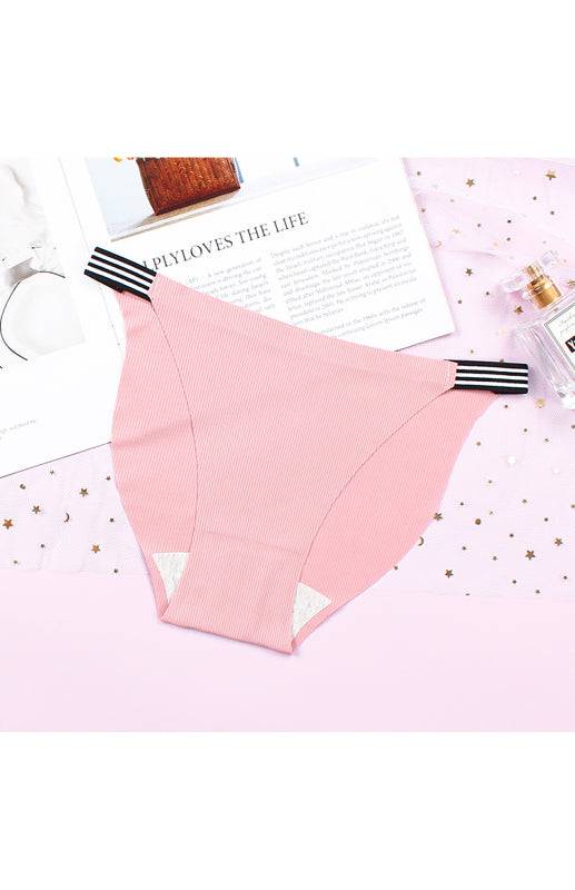 Seamless breathable panties in pink with striped waistband, low waist design.