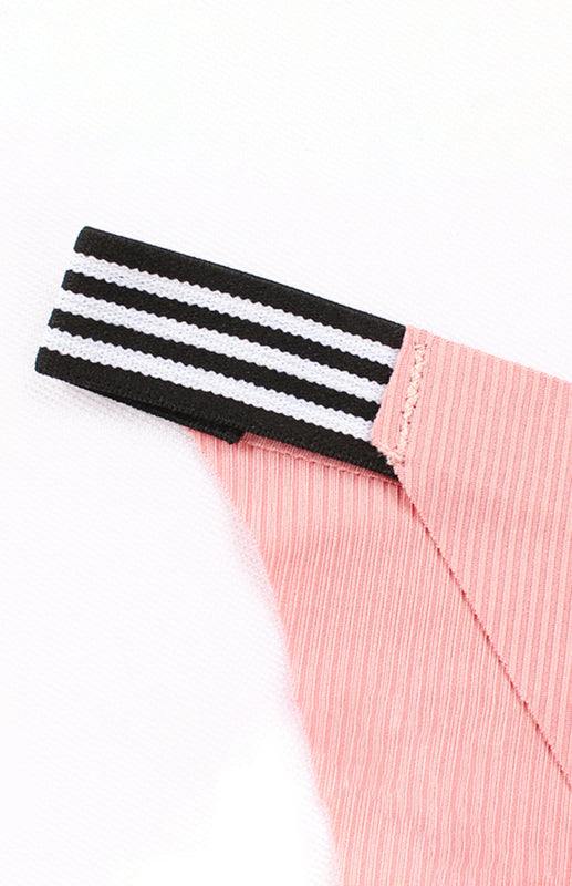 Pink seamless breathable striped panties with black elastic waistband.