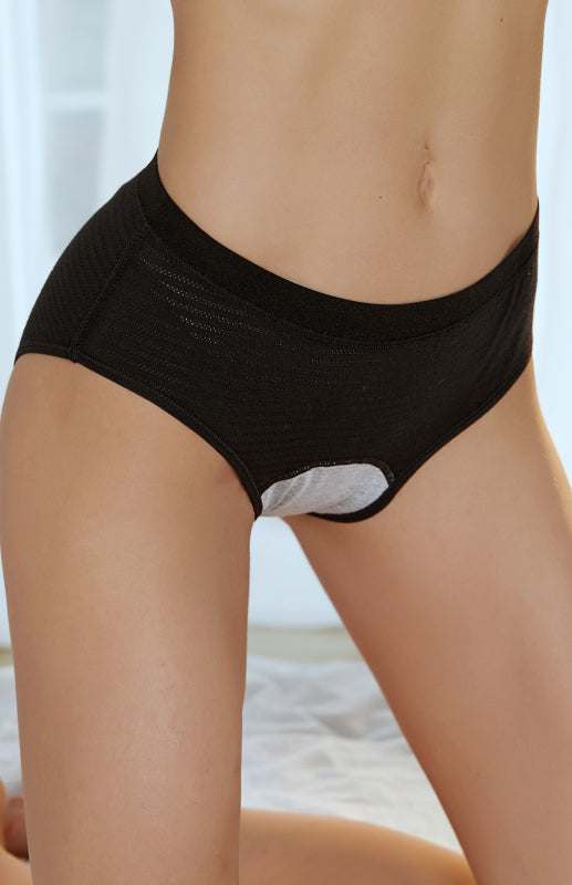 Women breathable striped cotton panties, mid-waist, slight elasticity, full coverage, leak-proof design.