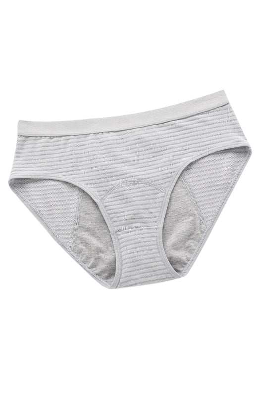 Women's breathable striped cotton panties in light gray with mid waist design.