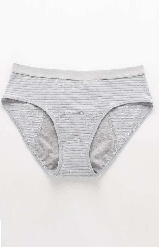 Women's breathable striped cotton panties with mid-waist and knit design.