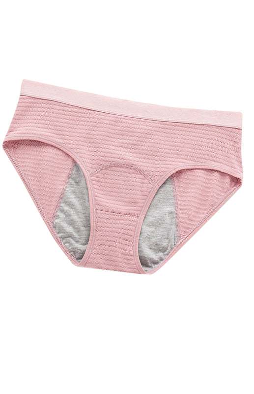 Women's breathable striped cotton panties, mid-waist, pink color, full coverage design.