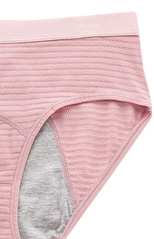 Women's breathable striped cotton panties, mid waist, pink color.