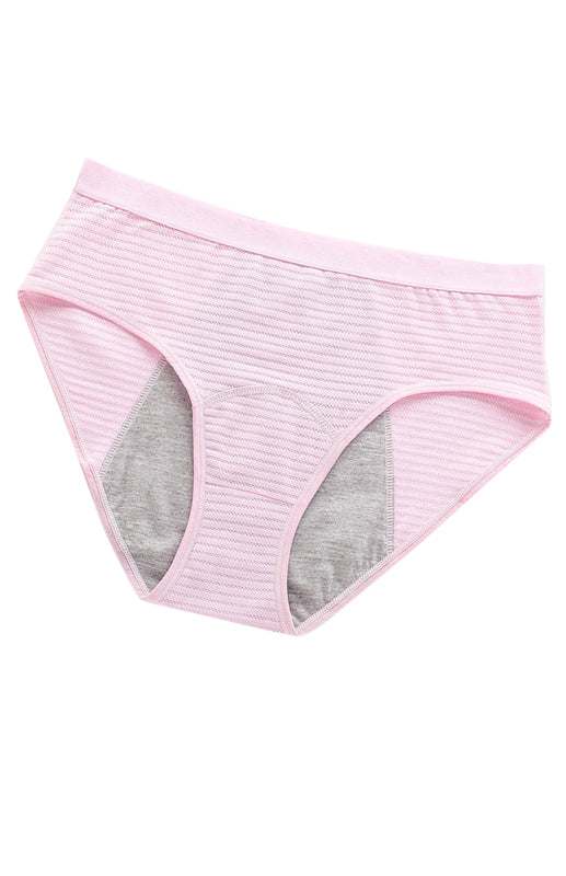 Women breathable striped cotton panties in light pink, mid waist design, suitable for all seasons.