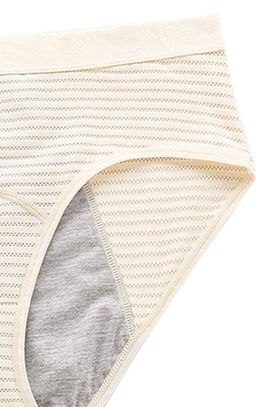 Women breathable striped cotton panties, mid waist, slightly elastic, knit fabric.