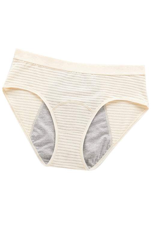 Women breathable striped cotton panties with mid-waist, knit fabric, and full coverage design.