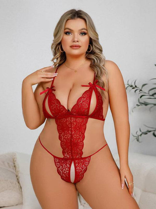 Sexy self-design woven lingerie set for women in red, backless and hollow style, suitable for all seasons.