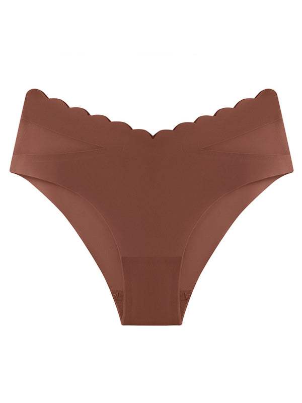 Spring-Summer women's knit self-design lace panties in brown, 100% polyester, sexy low waist style.