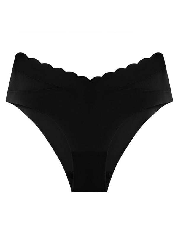 Spring-Summer women's knit self design lace panties in black, 100% polyester, seamless and breathable for comfortable wear.