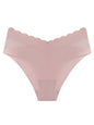 Spring-summer women's knit lace panties in pink with scalloped edges, made from 100% polyester.